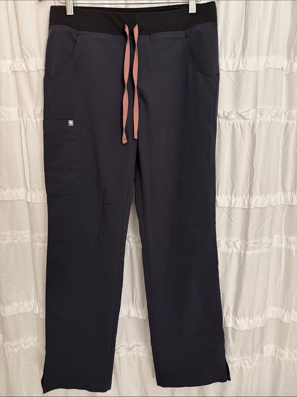 Figs Black Straight-Leg Scrub Pants with Pink Drawstring